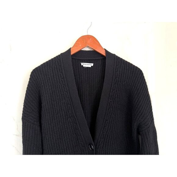 Reformation 100% Yak Wool Black Knit Button-Front Cardigan Sweater S - Picture 3 of 9